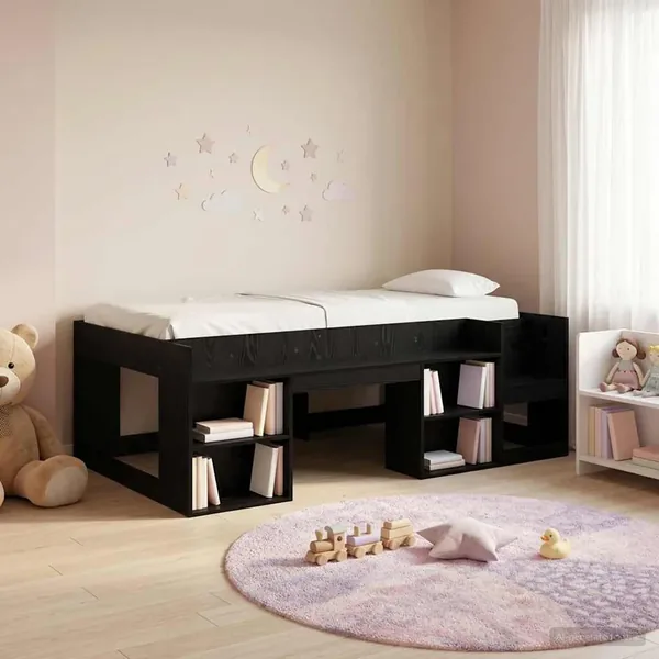 Cadre de lit pour enfants avec rangement Chêne noir 75 x 190 cm