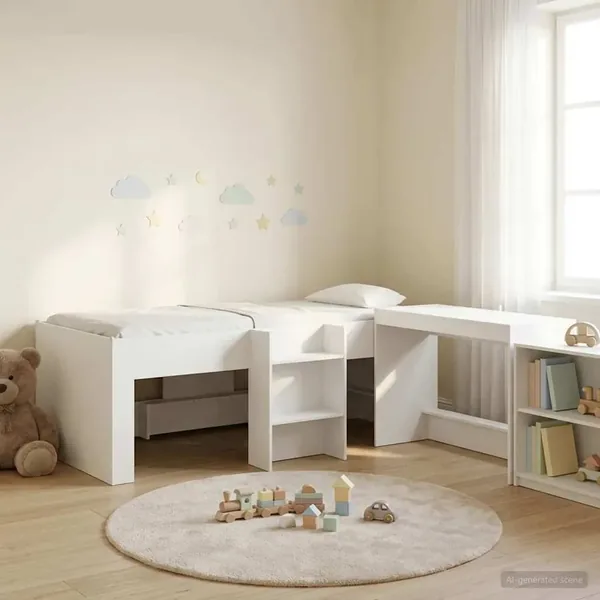 Lit haut pour enfants avec bureau 2 pc Blanc Bois d'ingénierie