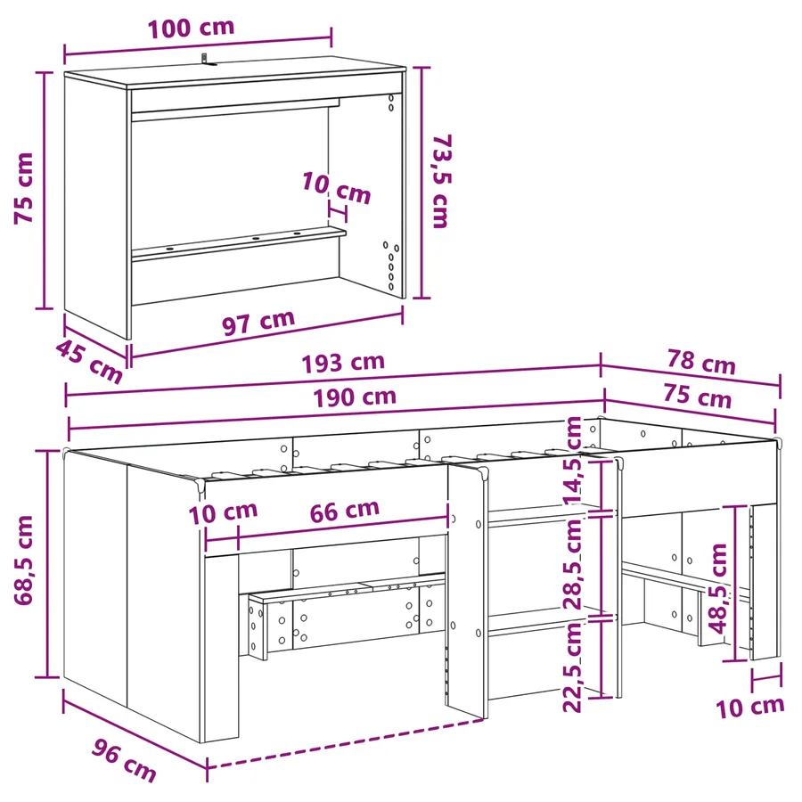 Lit haut pour enfants avec bureau 2 pc Blanc Bois d'ingénierie - 7
