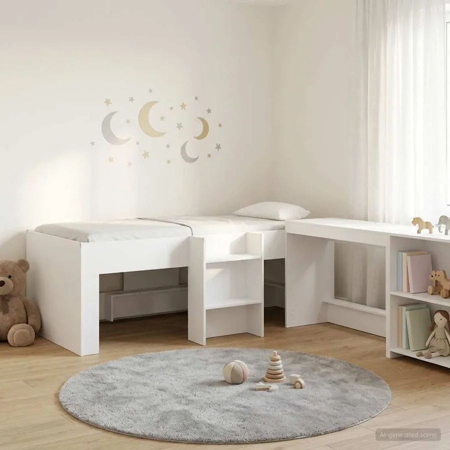 Lit haut pour enfants avec bureau 2 pc Blanc Bois d'ingénierie