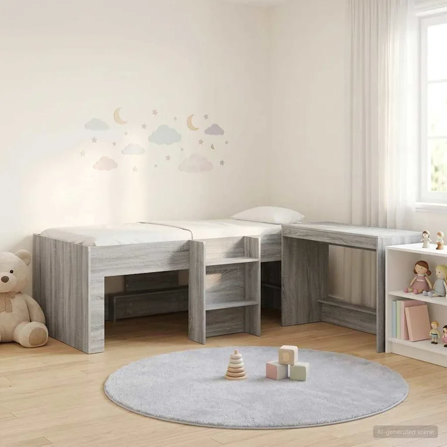 Lit haut pour enfants avec bureau 2 pc Sonoma gris