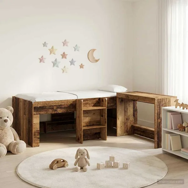 Lit haut pour enfants avec bureau 2 pc Bois ancien