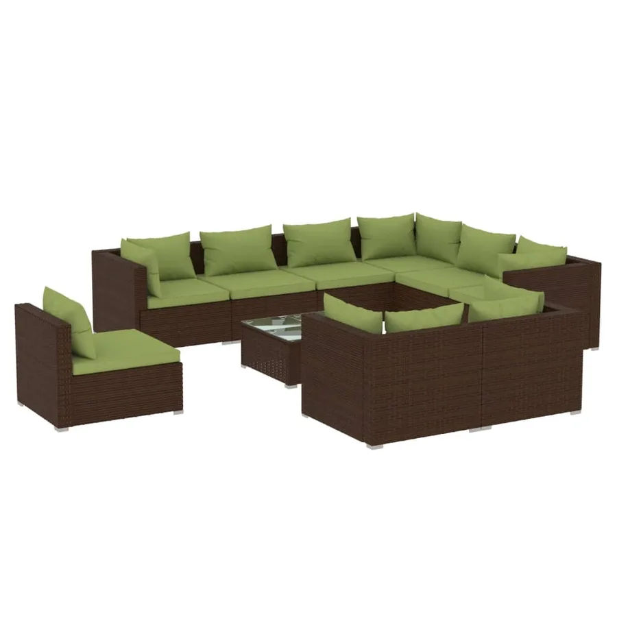 Salon de jardin 10 pcs avec coussins Résine tressée Marron - 2