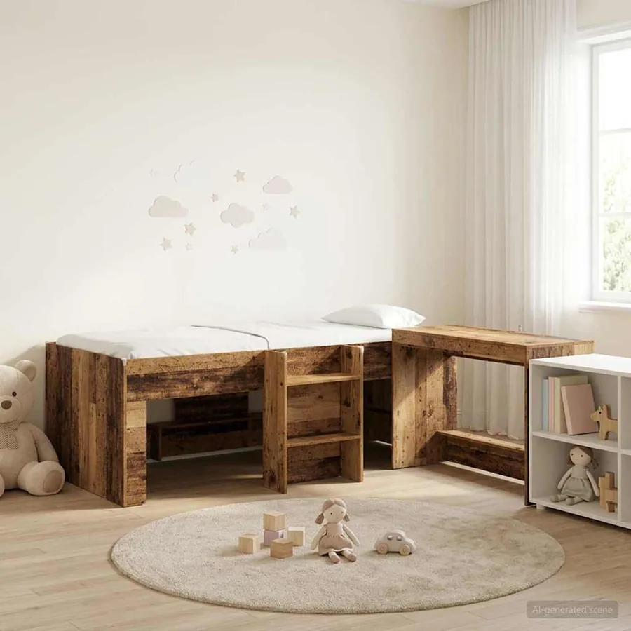 Lit haut pour enfants avec bureau 2 pc Bois ancien