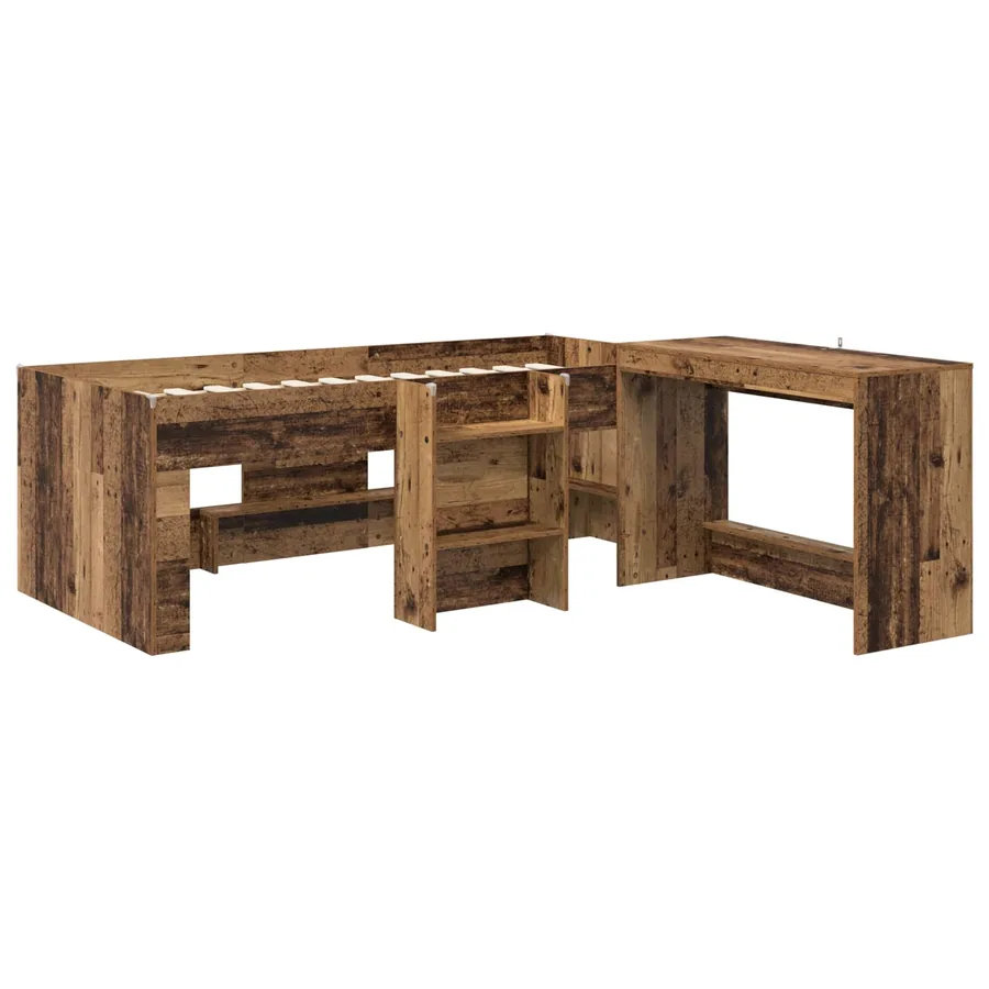 Lit haut pour enfants avec bureau 2 pc Bois ancien - 3