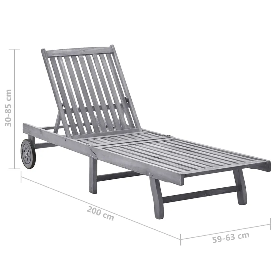 Chaise longue de jardin avec coussin Gris Bois d'acacia solide - 6