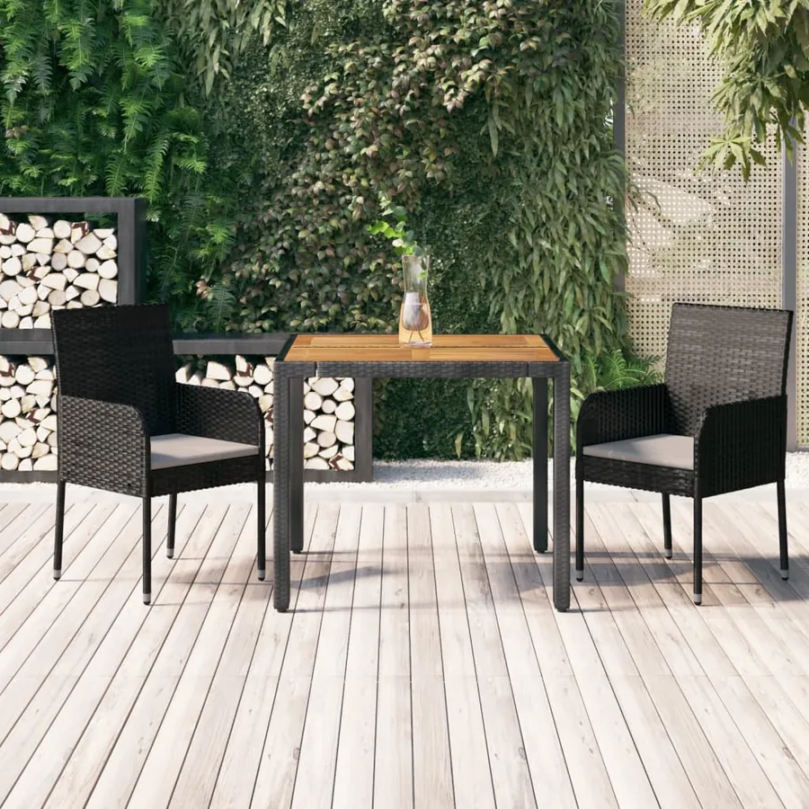 Ensemble à manger de jardin avec coussins 3 pcs Noir