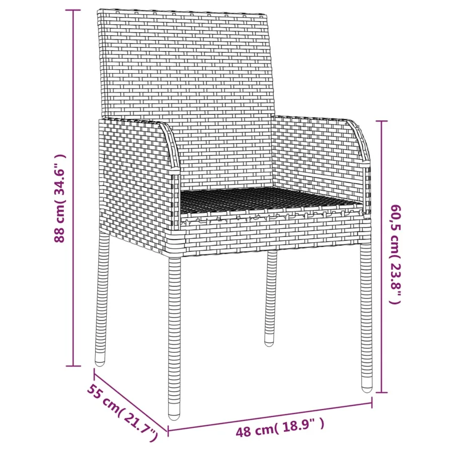 Ensemble à manger de jardin avec coussins 3 pcs Noir - 10