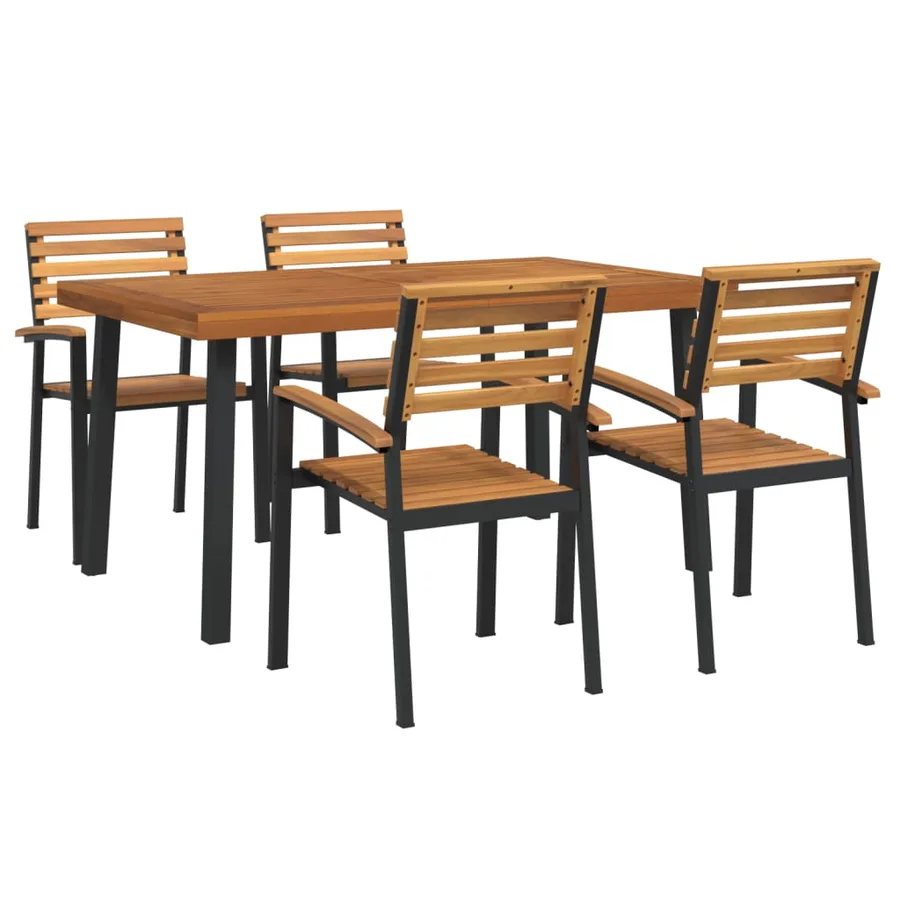 Ensemble à manger de jardin 5 pcs bois d'acacia massif et métal - 2