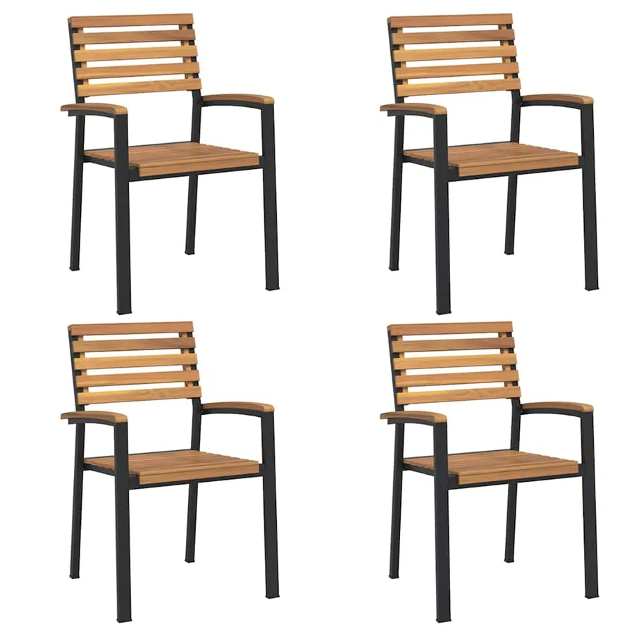 Ensemble à manger de jardin 5 pcs bois d'acacia massif et métal - 3