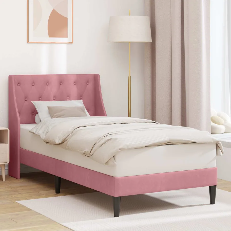 Cadre de lit avec tête de lit Rose 100 x 200 cm Velours