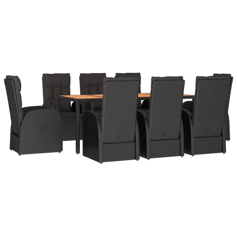 Ensemble à manger de jardin 9pcs coussins noir résine tressée - 3