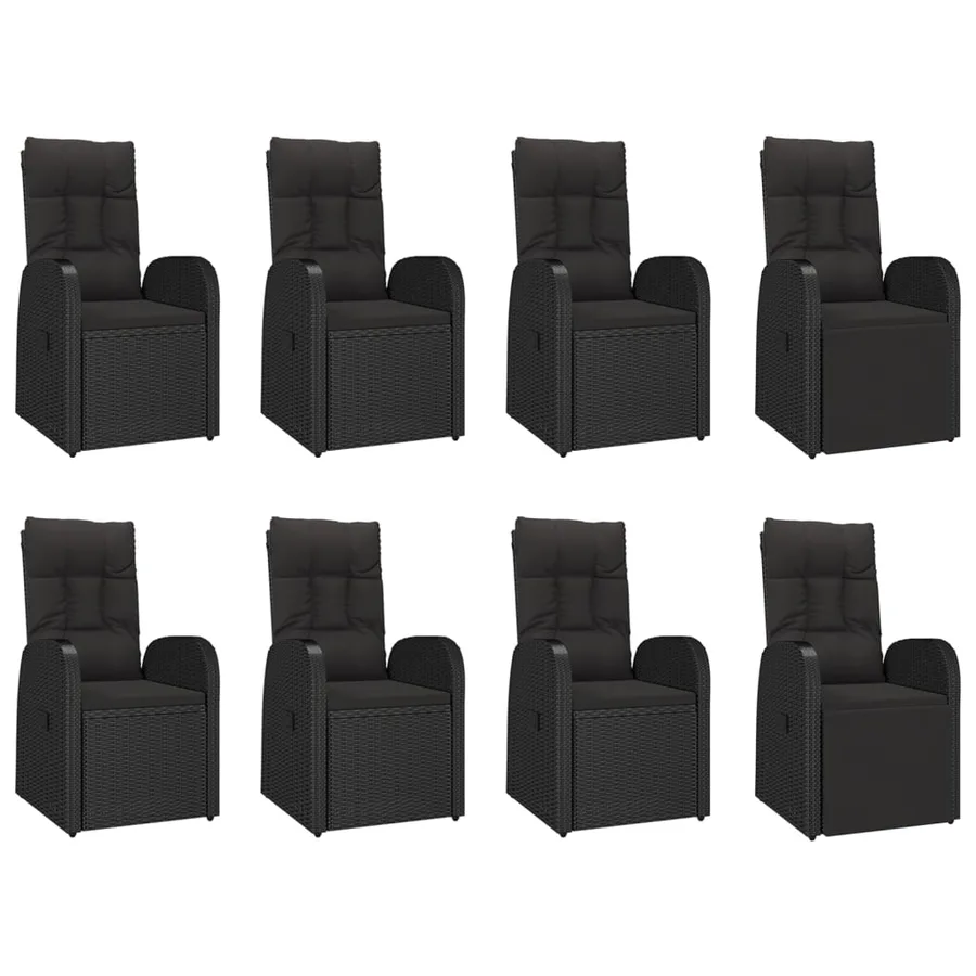 Ensemble à manger de jardin 9pcs coussins noir résine tressée - 4
