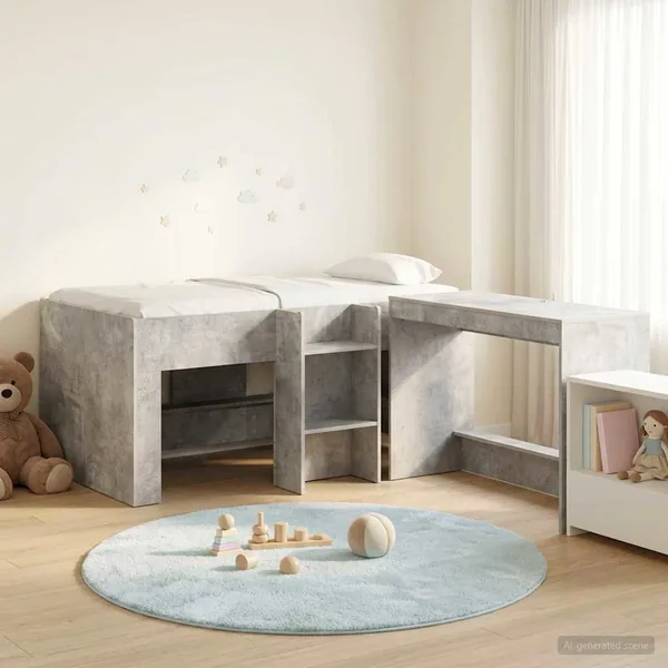 Lit haut pour enfants avec bureau 2 pc Gris béton