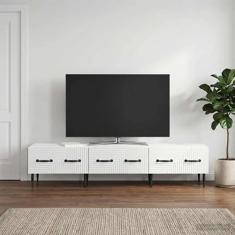 Meuble TV Blanc brillant 147 x 34,5 x 30 cm Bois d'ingénierie