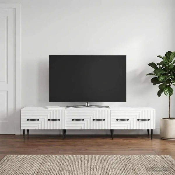 Meuble TV Blanc brillant 147 x 34,5 x 30 cm Bois d'ingénierie