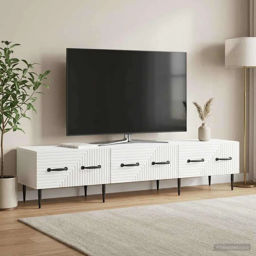 Meuble TV Blanc brillant 147 x 34,5 x 30 cm Bois d'ingénierie - 4