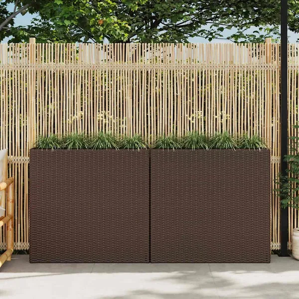 Lits surélevés de jardin et 4 pots 2 pcs Résine tressée Marron