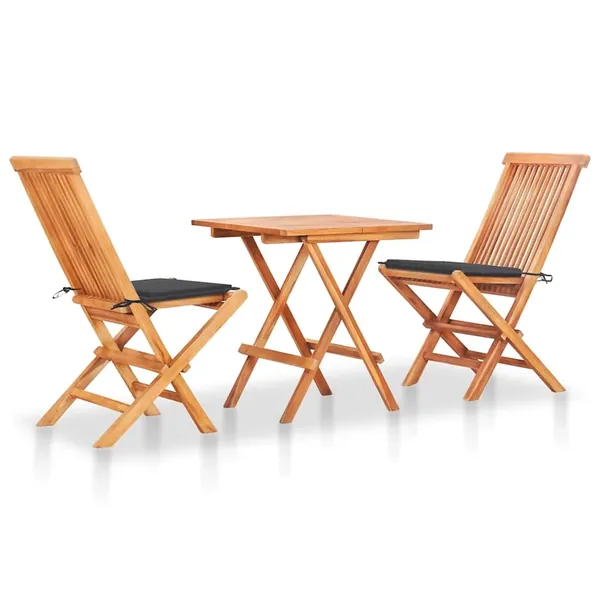 Bistro Set 3 pcs with Anthracite Cushions Teak Wood