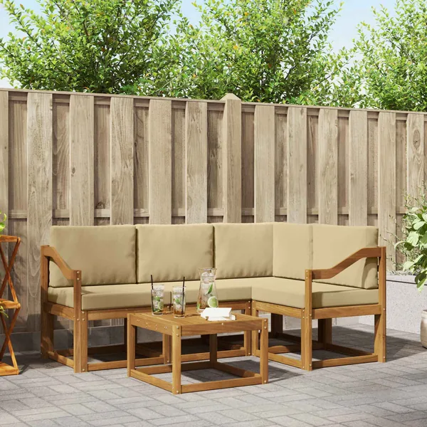 Ensemble de canapés d'extérieur 5 pcs Naturel et Beige
