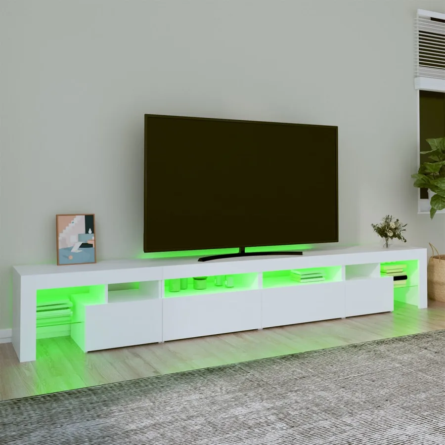 Meuble TV avec lumières LED Blanc 260x36,5x40 cm - 4