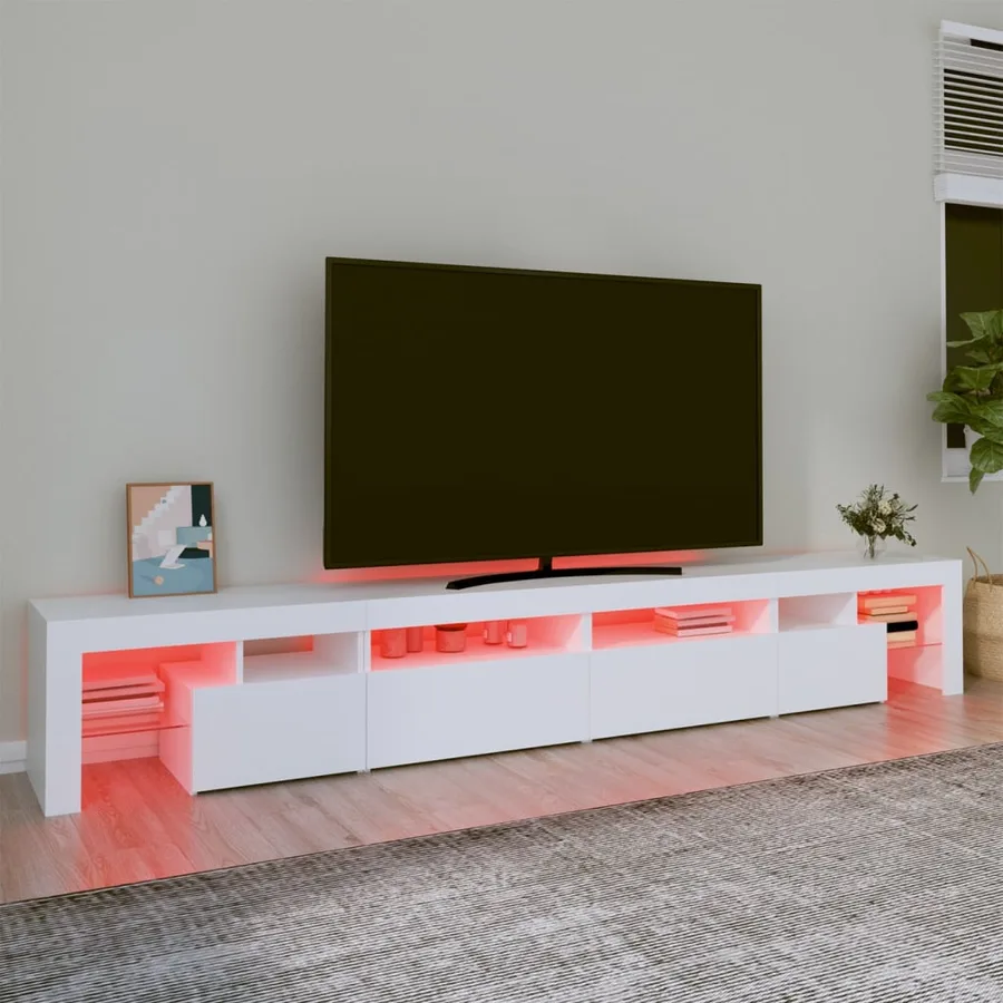 Meuble TV avec lumières LED Blanc 260x36,5x40 cm - 5