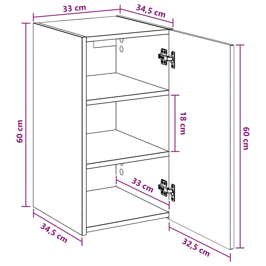 Cabinet de Salle de Bain Mural Gris béton 33 x 34,5 x 60 cm - 9