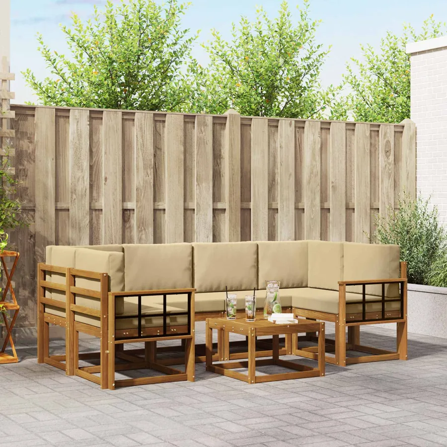 Ensemble de canapés d'extérieur 7 pcs Naturel et Beige