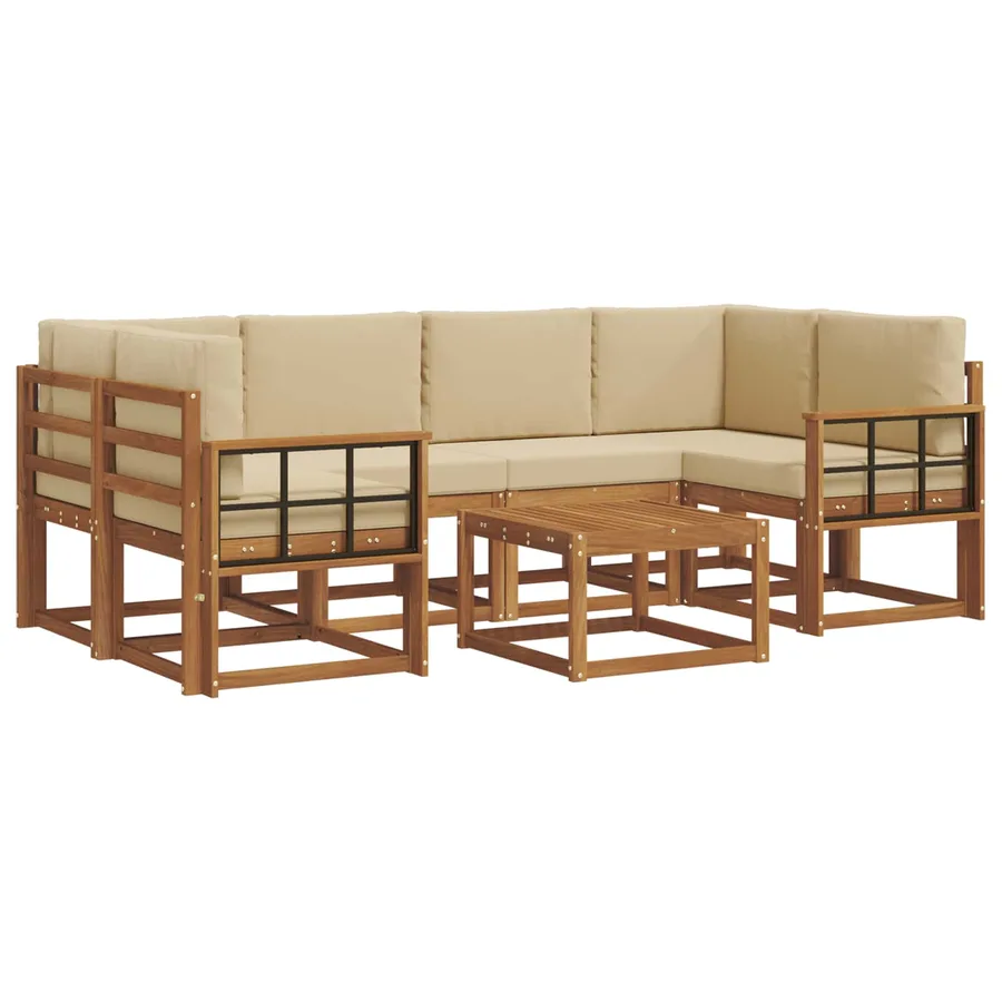 Ensemble de canapés d'extérieur 7 pcs Naturel et Beige - 2