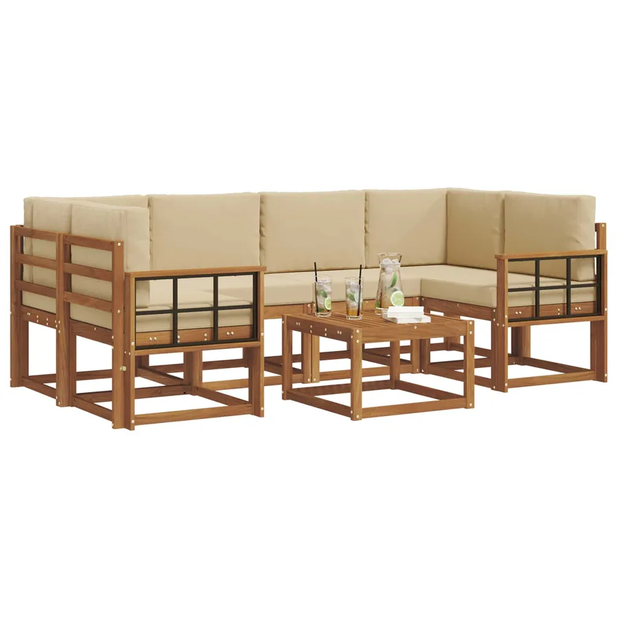 Ensemble de canapés d'extérieur 7 pcs Naturel et Beige - 3