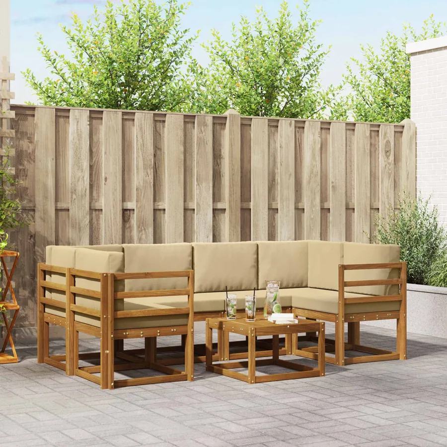 Ensemble de canapés d'extérieur 7 pcs Naturel et Beige