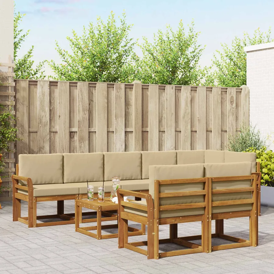Ensemble de canapés d'extérieur 9 pcs Naturel et Beige