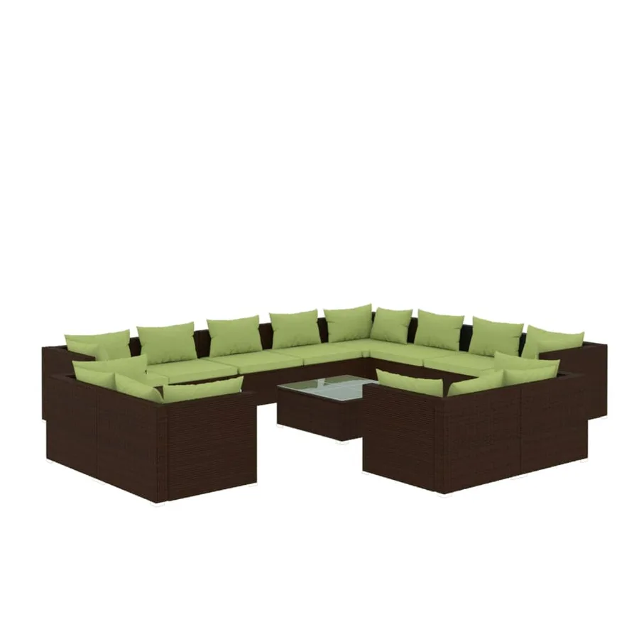 Salon de jardin 13 pcs avec coussins Marron Résine tressée - 2