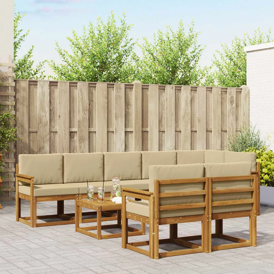 Ensemble de canapés d'extérieur 9 pcs Naturel et Beige