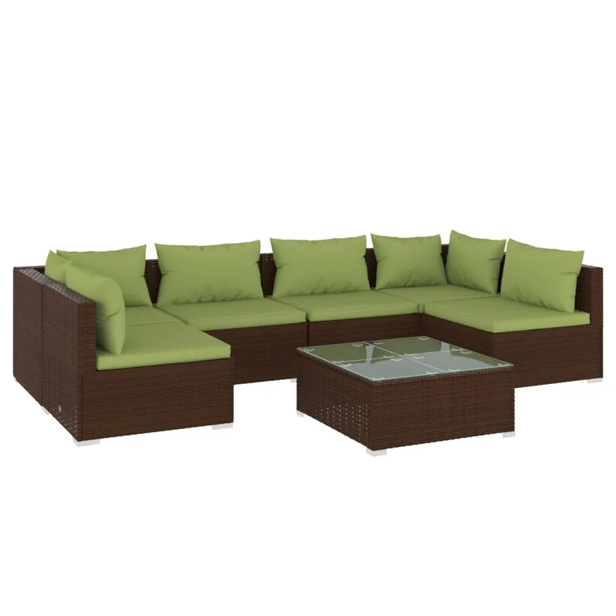 Salon de jardin 7 pcs avec coussins Résine tressée Marron - 2