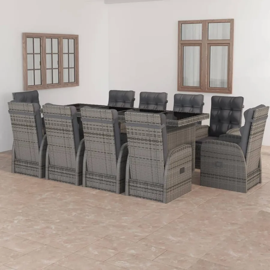 Garden Lounge Set 11 pcs with Cushions Poly Rattan Grey