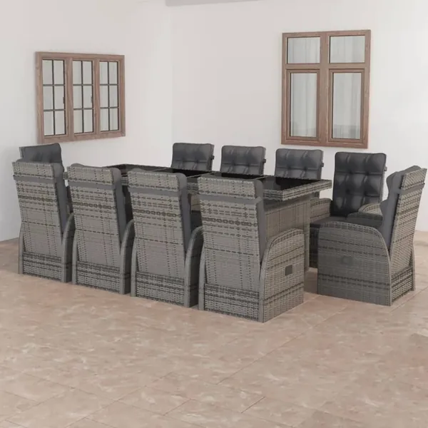 Garden Lounge Set 11 pcs with Cushions Poly Rattan Grey