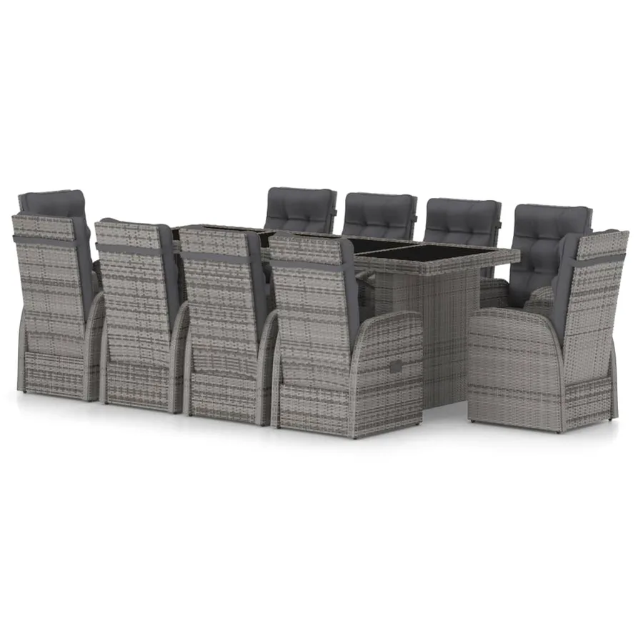 Salon de jardin 11 pcs avec coussins Résine tressée Gris - 2