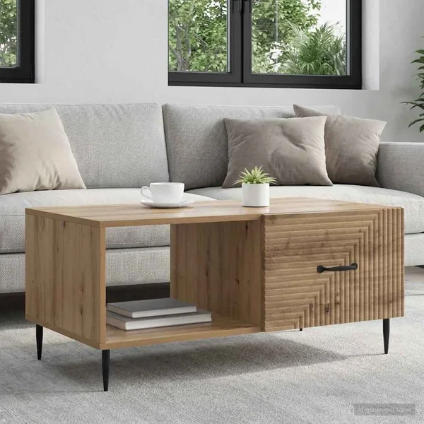 Table basse Chêne artisanal 90 x 50 x 40 cm Bois d'ingénierie