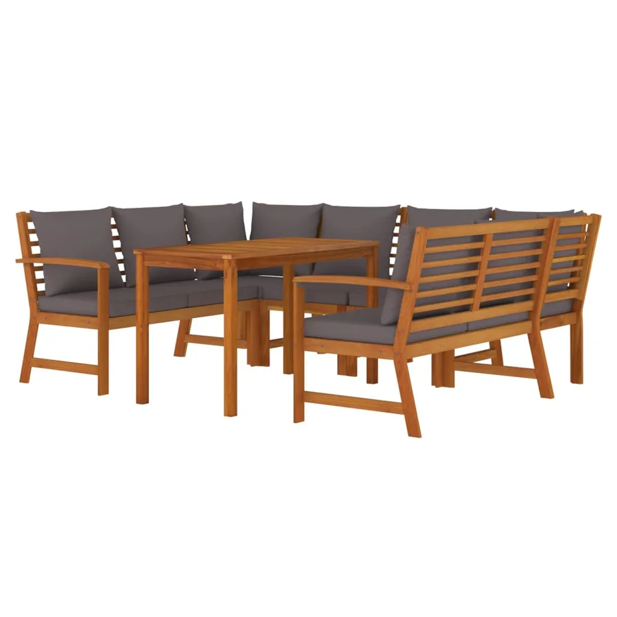 Ensemble à manger de jardin coussins 7 pcs Bois acacia - 3