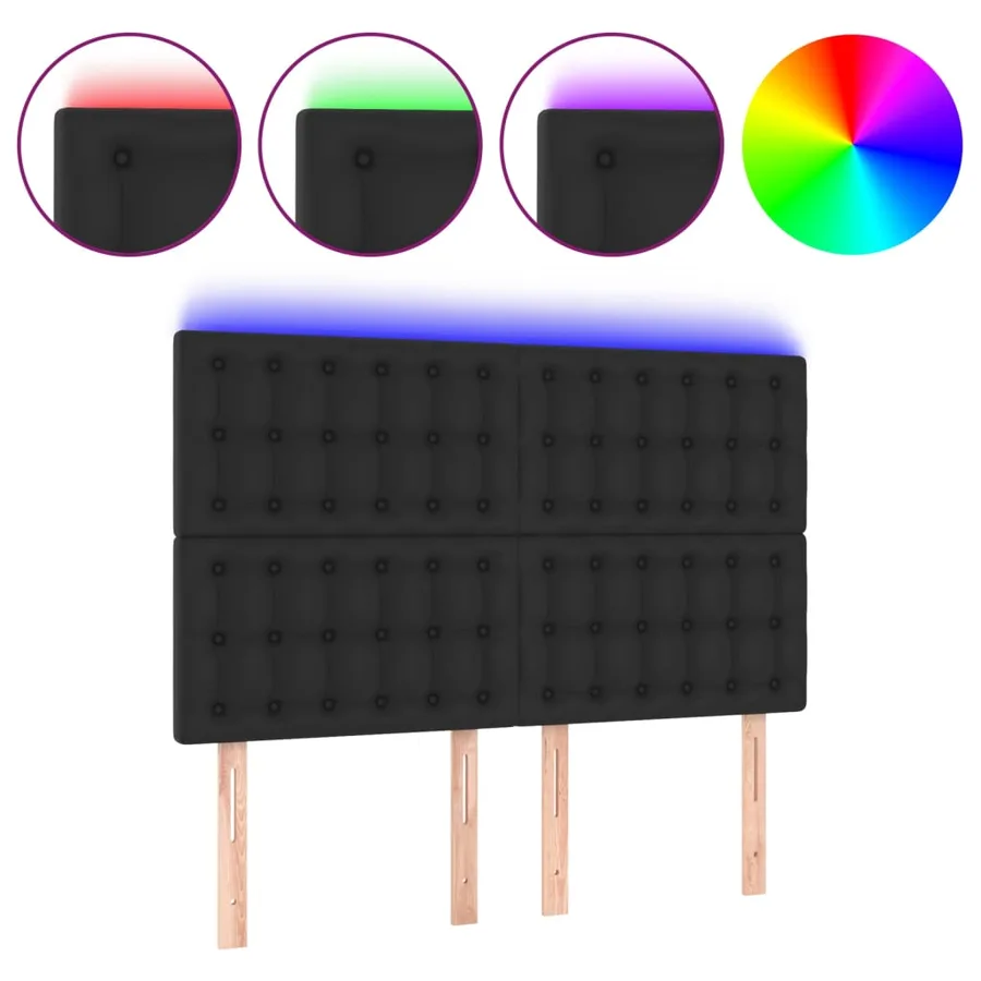 LED Headboard Black 144x5x118/128 cm Faux Leather - 2