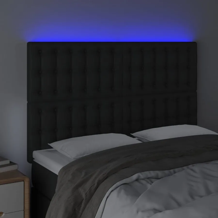 LED Headboard Black 144x5x118/128 cm Faux Leather - 3
