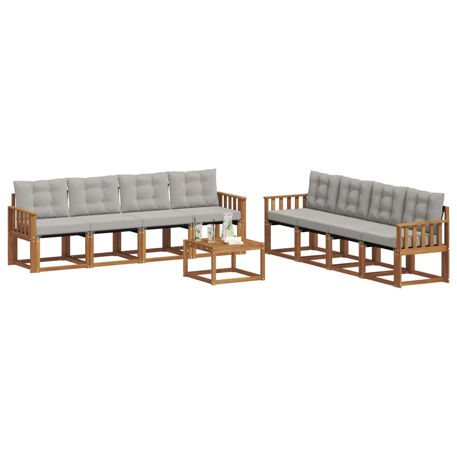 Ensemble de canapés d'extérieur 9 pcs Gris Naturel et Clair - 3