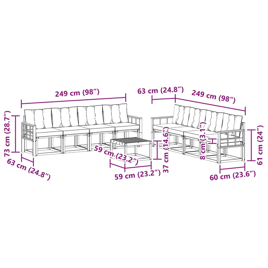 Ensemble de canapés d'extérieur 9 pcs Gris Naturel et Clair - 9