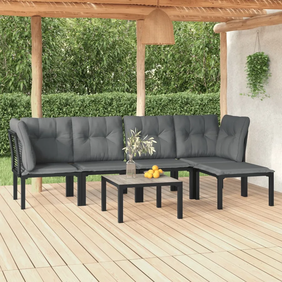 Garden Lounge Set 6 pcs Black and Grey Poly Rattan