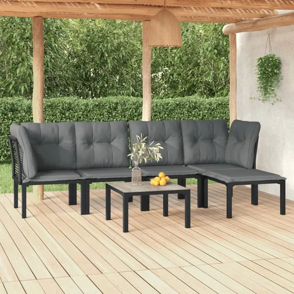 Garden Lounge Set 6 pcs Black and Grey Poly Rattan