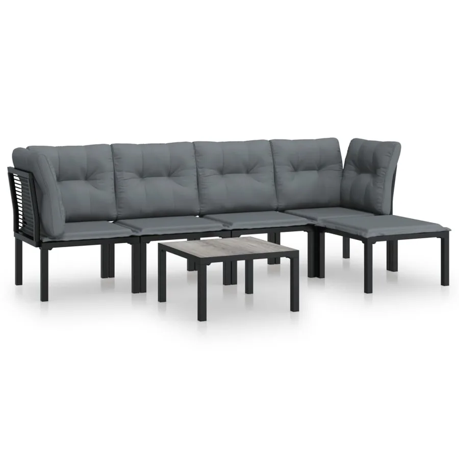 Garden Lounge Set 6 pcs Black and Grey Poly Rattan - 2