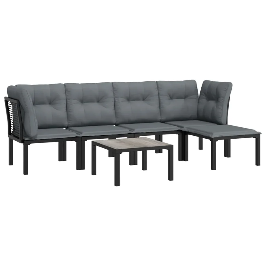 Salon de jardin 6 pcs noir et gris résine tressée - 3