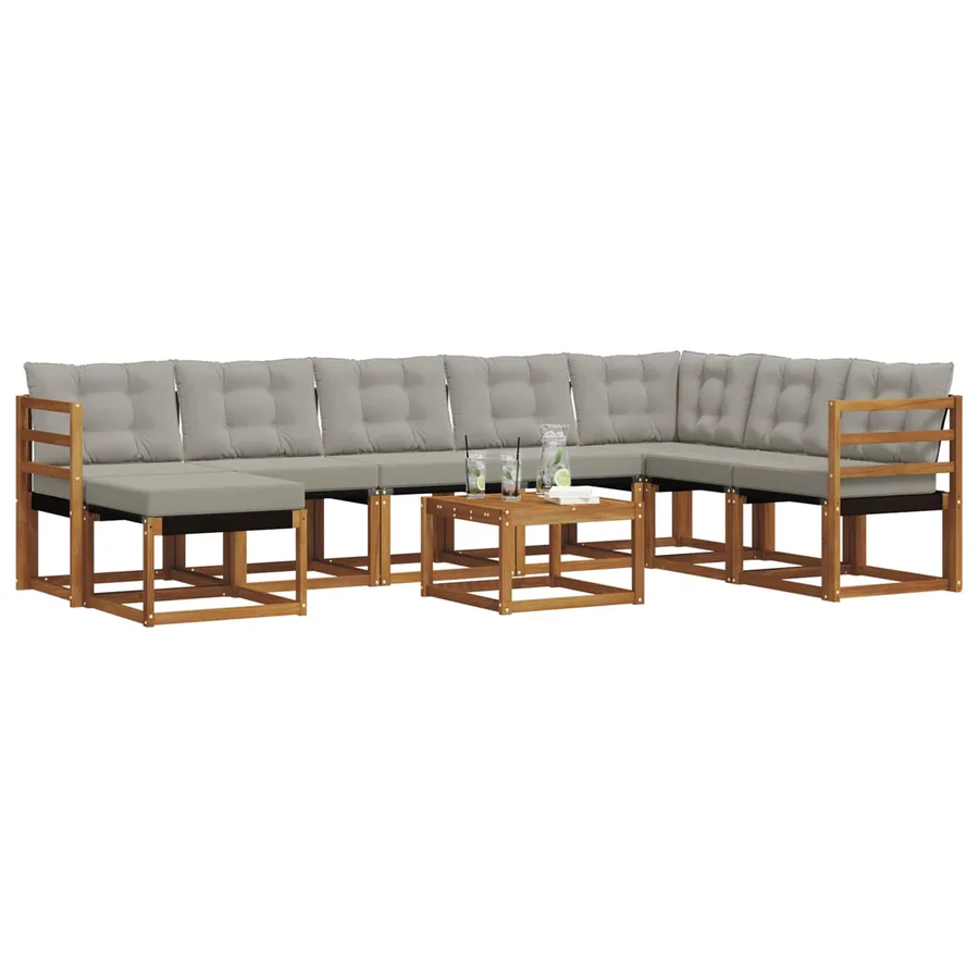 Ensemble de canapés d'extérieur 9 pcs Gris Naturel et Clair - 3