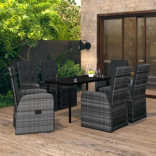Garden Dining Set with Cushions 7 pcs Grey